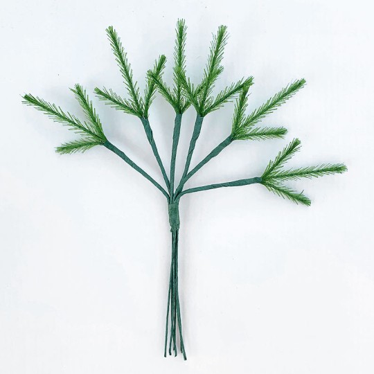 Bundle of 6 Green Fabric Pine Twigs  ~ Austria ~ 2" Long